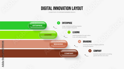 Modern Forecast Slide Template Vector Illustration. Investor Growth Four Element Diagram Slideshow Layout. Financial Visualization 4 Option Infographic Frame Design.
