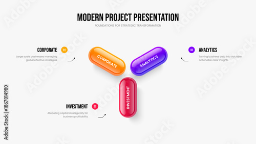 Digital Showcase Frame Template Vector Illustration. Business Overview 3 Option Infographic Presentation Layout. Financial Portfolio Three Step Diagram Slideshow Design.