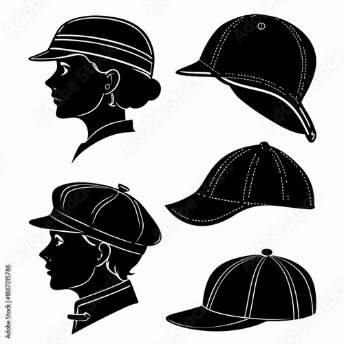 Silhouettes of various hats