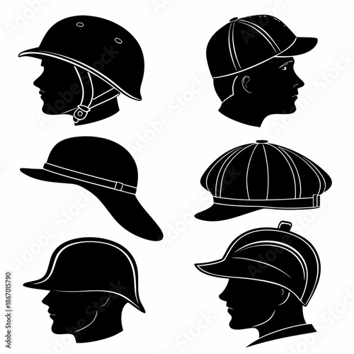 Silhouettes of various hats