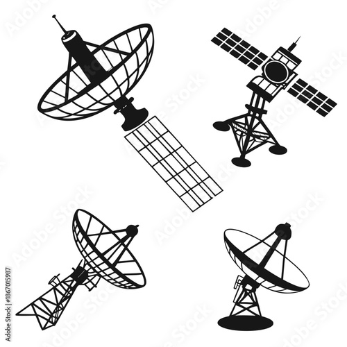 Satellite and antenna silhouettes