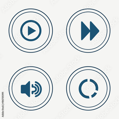 Tech Startup UI Navigation Icons with Fast Forward Button Vector