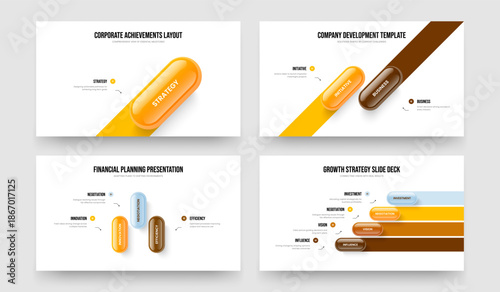 Modern Introduction 1 2 3 4 Element Infographic Frame Layout Bundle. Enterprise Portfolio One Two Three Four Option Diagram Slide Design Vector Illustration Set.