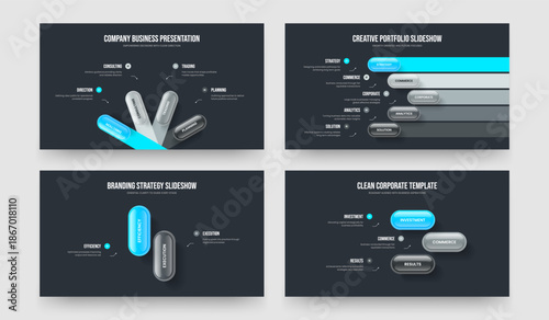 Professional Strategy 4 5 2 3 Option Diagram Presentation Layout Set. Company Analysis Four Five Two Three Step Infographic Slide Design Vector Illustration Collection.