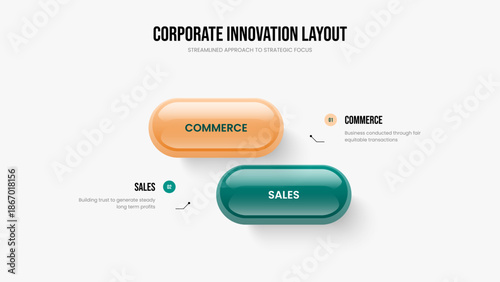 Product Report Frame Layout Vector Illustration. Company Growth Two Option Diagram Presentation Template. Modern Forecast 2 Step Infographic Slideshow Design.