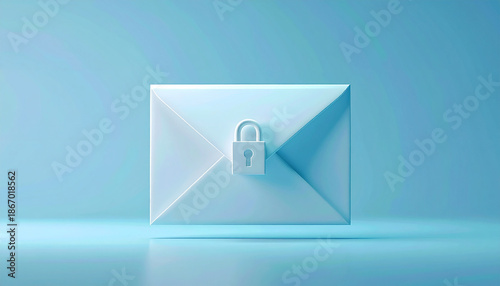 White envelope icon with warning triangle and padlock, symbolizing secure email, privacy, data protection, and confidential communication in modern abstract 3D render style