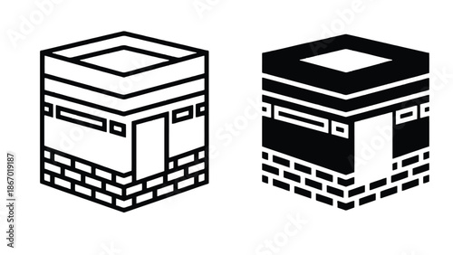 Kaaba cube illustration in black and white