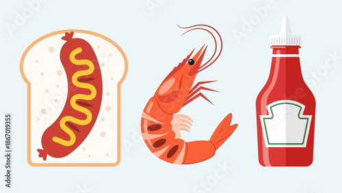 Australia Day BBQ Food Set Sausage Sizzle Flat Vector Icons