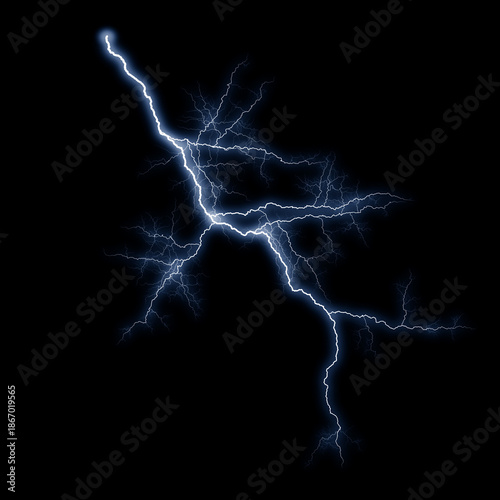 Expansive Blue Lightning Overlay with Strong Angled Core and Radiating Side Web, High-Voltage Electric Storm Network Effect on Black Canvas for Cinematic FX, Sci Fi Artwork, Posters and Dynamic Graphi