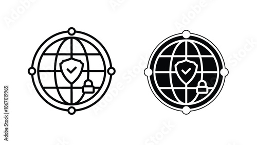 Global cybersecurity icons with shield and lock