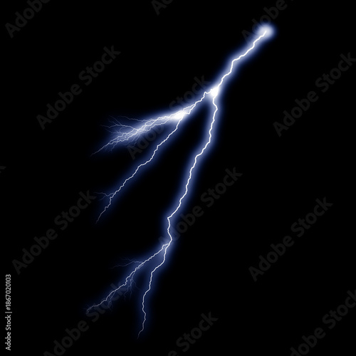 Explosive Branching Lightning Overlay Angling Across Black Canvas, Intense Electric Blue Storm Energy with Multiple Jagged Arms for Powerful Sci Fi FX, Dynamic Composites and High-Voltage Graphic Desi