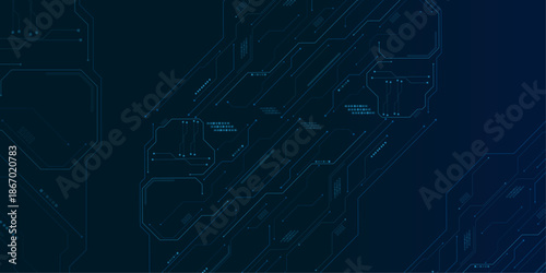 Glowing light blue neon AI chip with thin circuit contact lines.