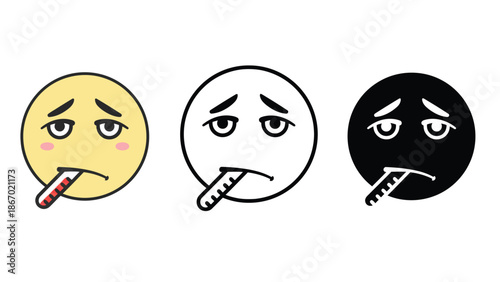 Sick emojis with thermometer in mouth feeling unwell