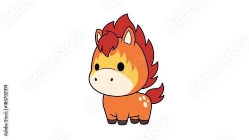A cute Fire Horse sticker with orange and red flames on its mane and tail against a clean white background.