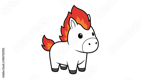 Cute cartoon Fire Horse sticker with a white body and vibrant orange mane and tail against a clean white background.