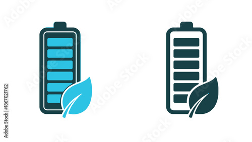 Eco friendly battery icons with leaf symbols for green energy