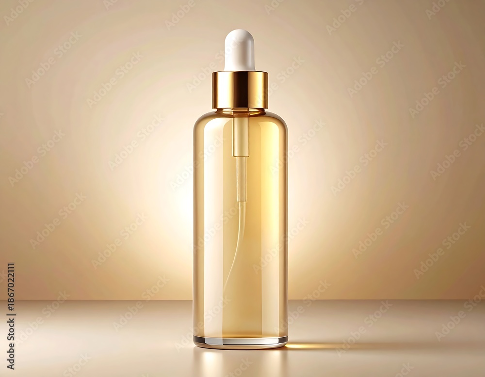Naklejka premium Amber glass serum bottle with dropper against a neutral background
