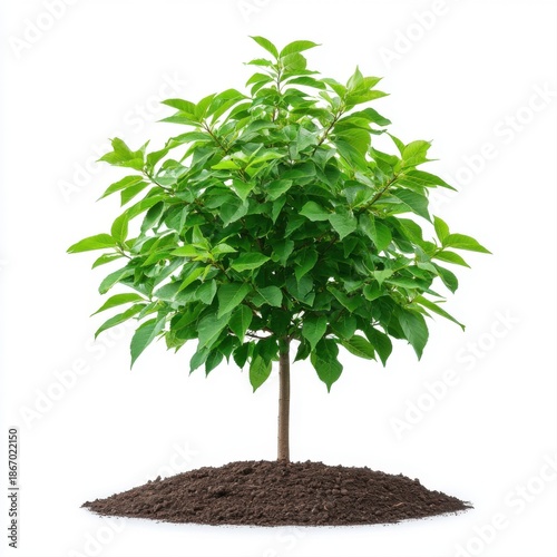 Lush Green Tree with Rich Soil Isolated on White Background for Nature Themes