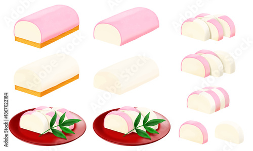 紅白のかまぼこ　板わさ　和食　練り物　おせち
