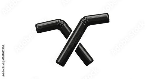 Black crossed pipes industrial tube symbol
