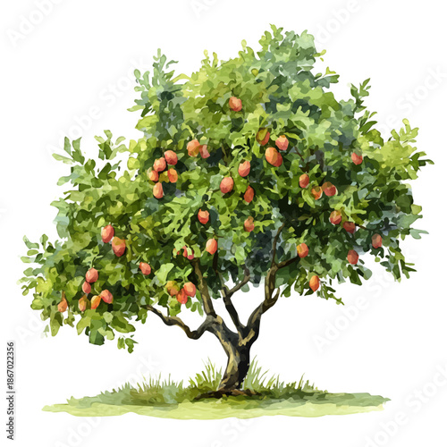 Photos Jujube Tree watercolor drawing vector, premium quality illustration on a clean white background