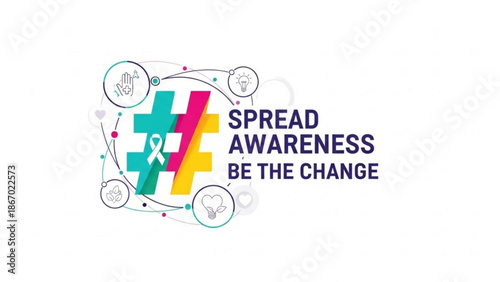 Hashtag symbol with awareness ribbon spread awareness be the change concept vector illustration for social media campaigns and support g