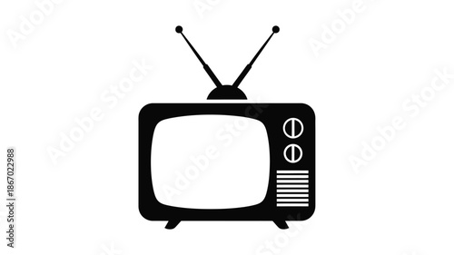 Simple black and white television set design with antenna a classic silhouette
