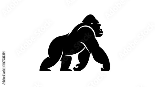 Powerful Gorilla Silhouette Vector Illustration on White Background.