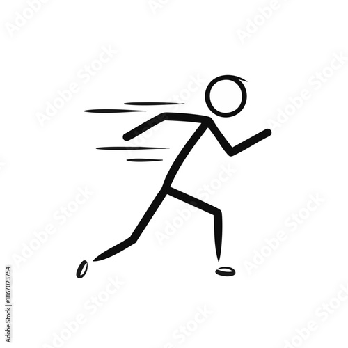 Running stick figure person in motion fast movement.