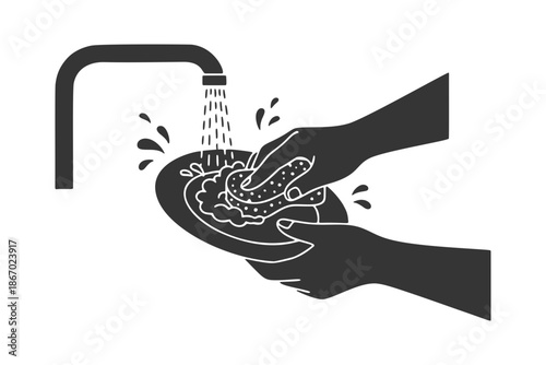 皿洗いをする手のシルエットアイコン