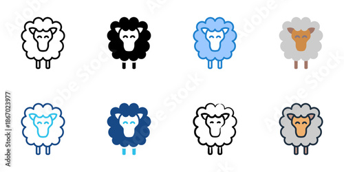 Sheep icons set multiple style collection. Editable stroke 
