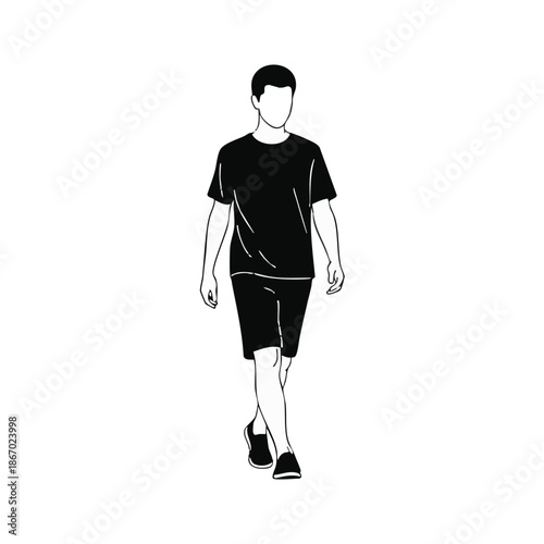 man walking alone in black clothes.