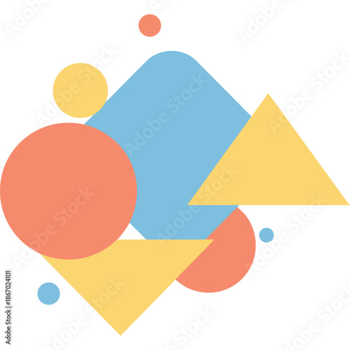 Vibrant and Playful Abstract Design with Colorful Geometric Shapes Including Circles, Triangles, and Squares for Modern and Dynamic Compositions