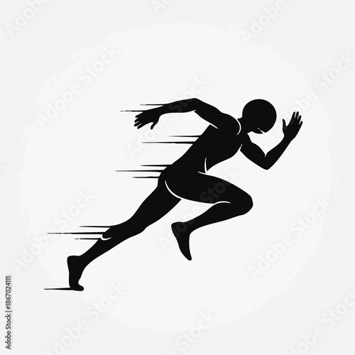 Running Man Silhouette Sprinting Athlete Fitness Concept.