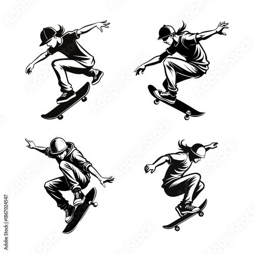 Dynamic Skateboarder Action Poses Collection