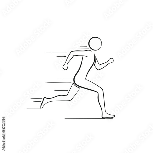 Running person line art sprinting stick figure.