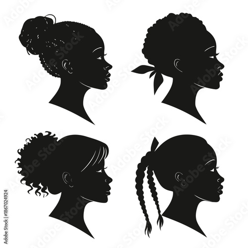 Silhouettes of women with different hairstyles