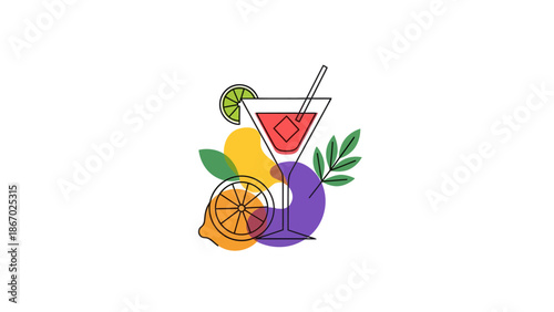 Refreshing Cocktail with Citrus Fruits and Abstract Shapes.