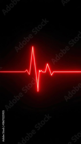Bright red electrocardiogram lifeline pulse trace on a black background, showing health monitoring with graphic design, medical concepts, and technology applications.