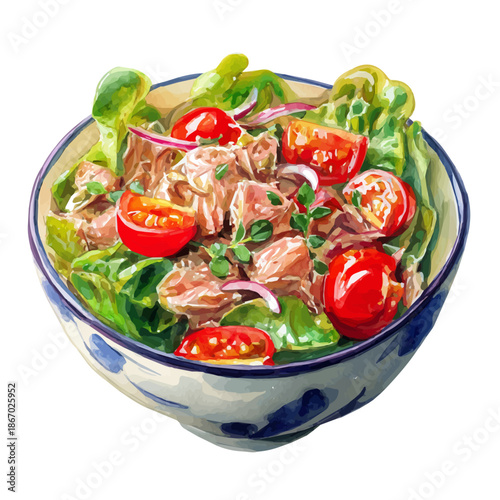 Tuna Salad watercolor artwork, high-quality professional vector illustration isolated on a white background.