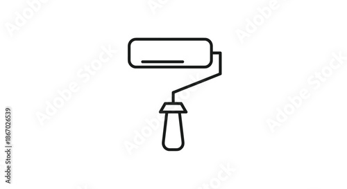 Minimalist black outline icon of a paint roller, a tool used for painting walls and surfaces, isolated on a clean white background.
