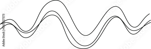 Simple black and white abstract line art featuring three parallel continuous wavy lines suggesting motion or sound frequency patterns against a clean background.