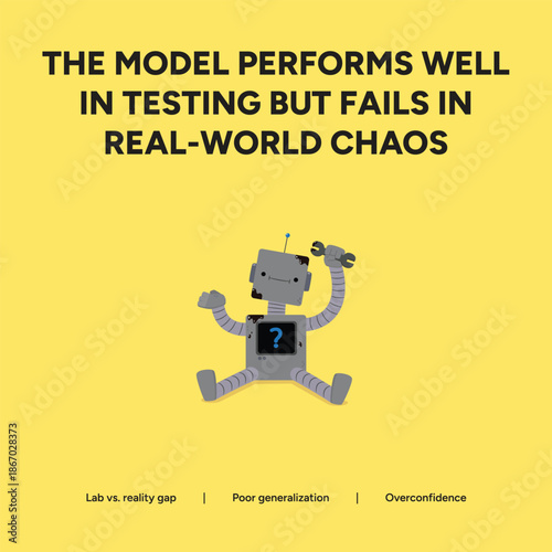 AI model excels in testing but fails in real-world chaos: poor generalization and overconfidence.