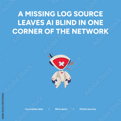 AI security blind spot: missing log source leaves network corner unprotected, partial security.