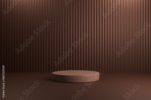 Brown minimalist podium with vertical ribbed texture.