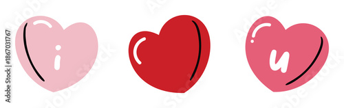 I love you hearts vector illustration with three cute hearts and letter details. Hand drawn romantic design for greeting cards, stickers and banners.