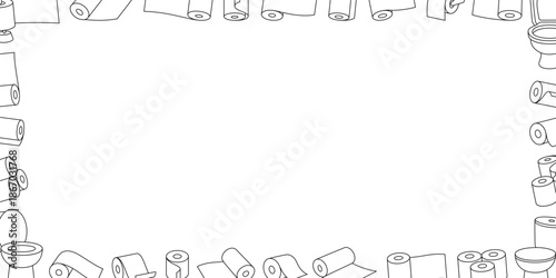 Toilet paper rolls and bowls outline rectangular frame vector illustration