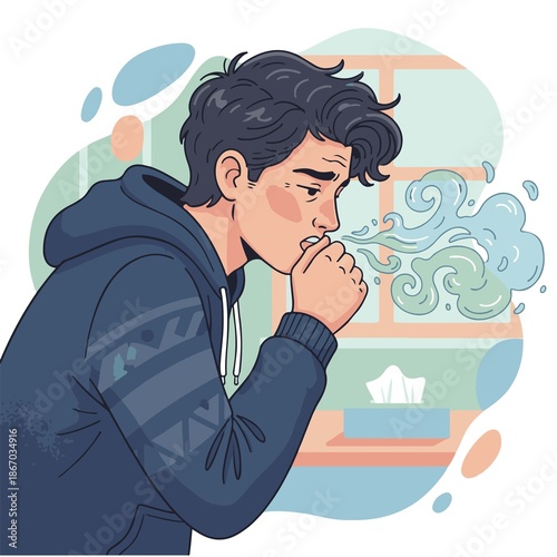 a guy is coughing