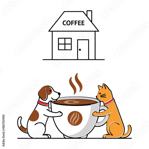 A dog and cat enjoying a cup of coffee together
