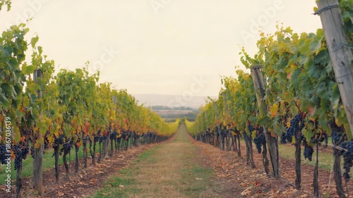 Wallpaper Mural Close-up of vineyard grapes with vine and leaves, fresh red grape harvest. Torontodigital.ca